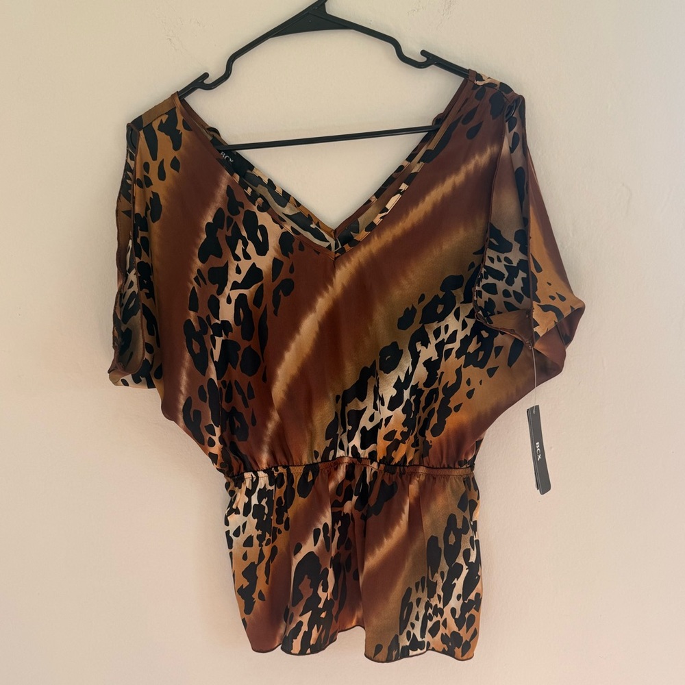 BCX Brown and Black Leopard Print Blouse